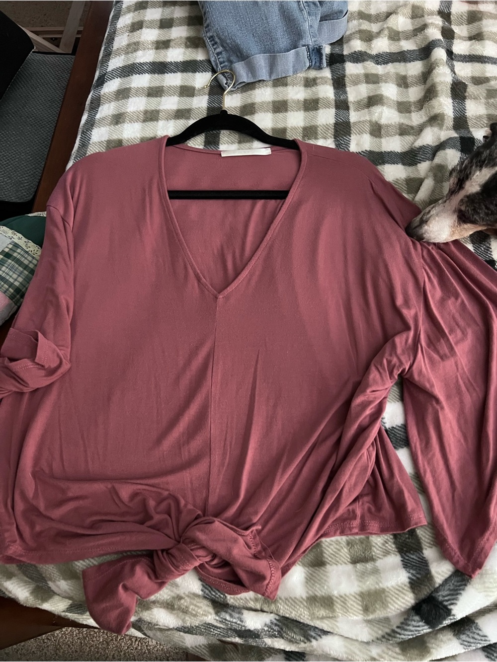 V-Neck Tie-Front Tunic Top in Dusty Rose